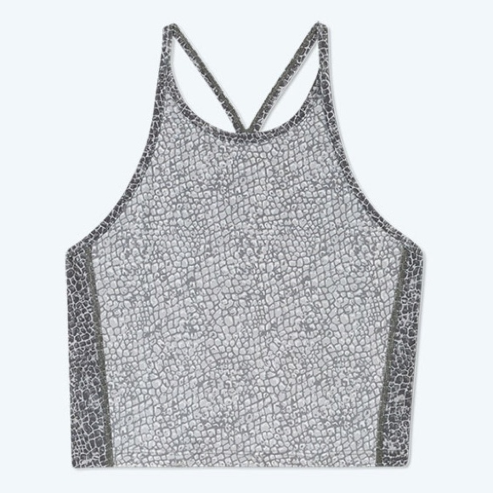 Summersalt The High Neck Midi Sports Bra Tank in Snake Print Gray Sz 14